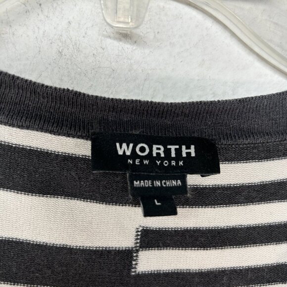 WORTH New York ladies silk knit Sweater large white black stripe capsule minimal - Picture 2 of 10